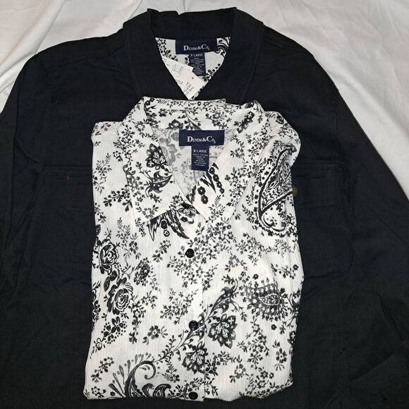 SALE!! NWT- Denim & Co Black Denim Jacket & Matching Long Sleeve Crepe Top XL - Picture 3 of 9